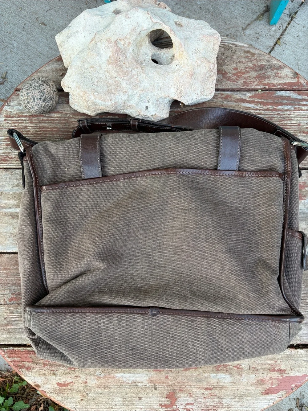 Bally Brown Canvas Messenger Bag with Dark Brown Leather Accents